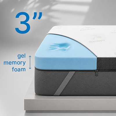 Dolveo Premium Mattress Topper — gel foam with bamboo cover.